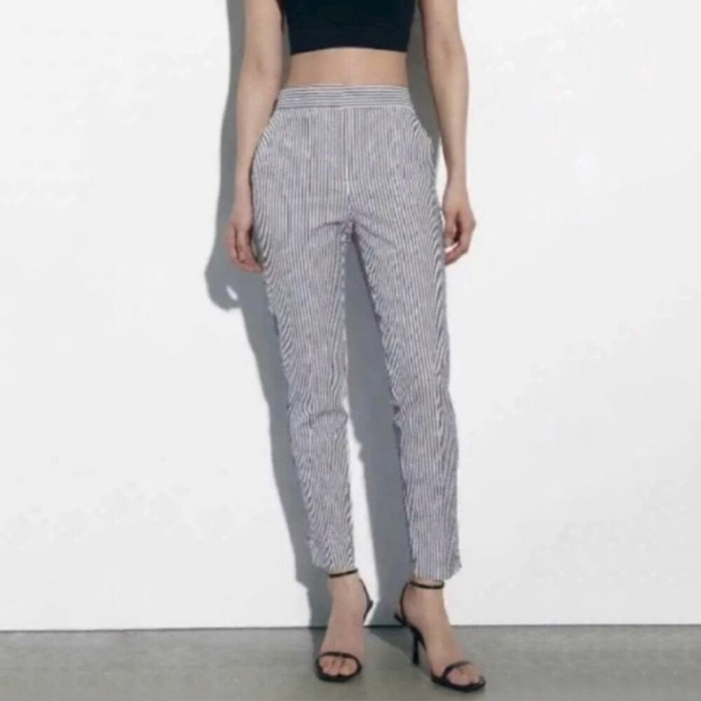 Zara Black Striped Seersucker Pants Sz S